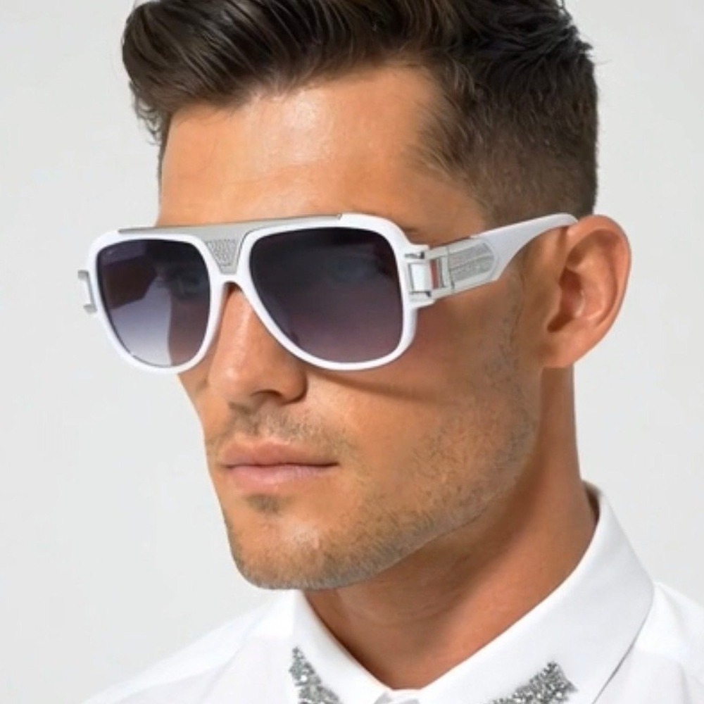 Men Oversized Sunglasses bold modern thick white frame striking silver hardware